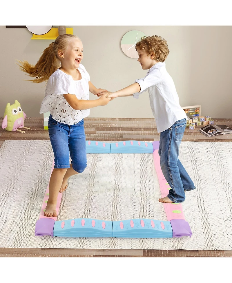Gymax Kids Colored Balance Beams w/ Non-slip Textured Surface Bottom Pad Multicolor
