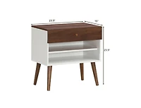 Mid-Century Nightstand with Storage Drawer and Tapered Rubber Wood Legs