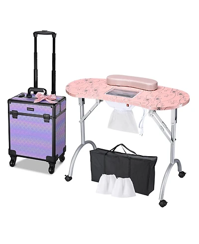 Byootique Folding Manicure Table & Rolling Makeup Train Case Charm ForgetMeNot