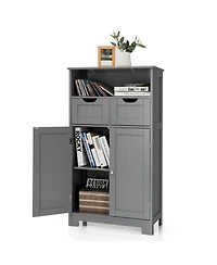 Wooden Bathroom Side Cabinet with 2 Drawers and 2 Doors for Extra Storage