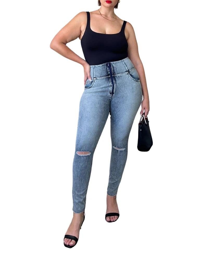 Freddy Women's Curvy Ripped High-Rise Sculpting Skinny Jeans