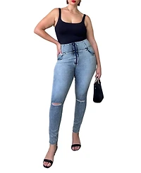 Freddy Women's Curvy Ripped High-Rise Sculpting Skinny Jeans