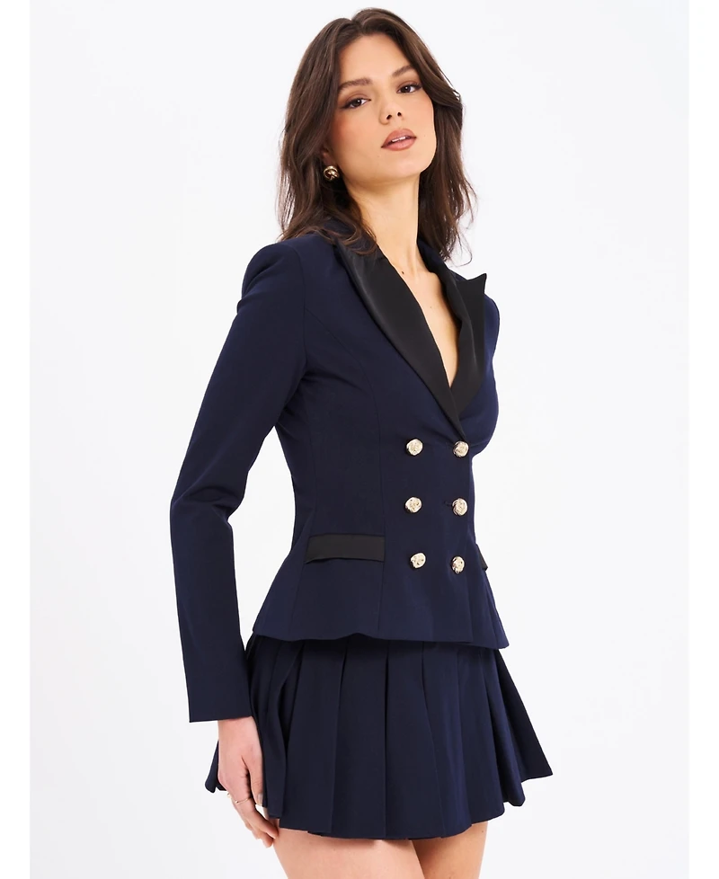 Miss Circle Women's Nasya Navy Blue Pleated Mini Skort