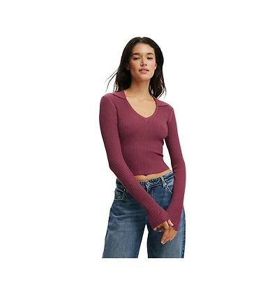 Cotton On Women's Everfine Rib V-Neck Polo