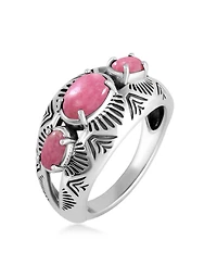 American West Jewelry Sterling Silver Rhodonite 3-Stone Oval Band Ring,