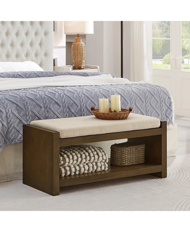 Streamdale Furniture 40" Ivory Bench with Shoe Rack & Removable Cushion
