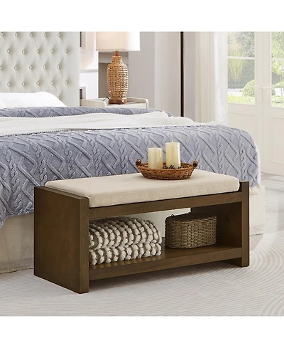 Streamdale Furniture 40" Ivory Bench with Shoe Rack & Removable Cushion