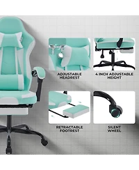 Streamdale Furniture Gaming Chair Ergonomic Footrest Massage Green