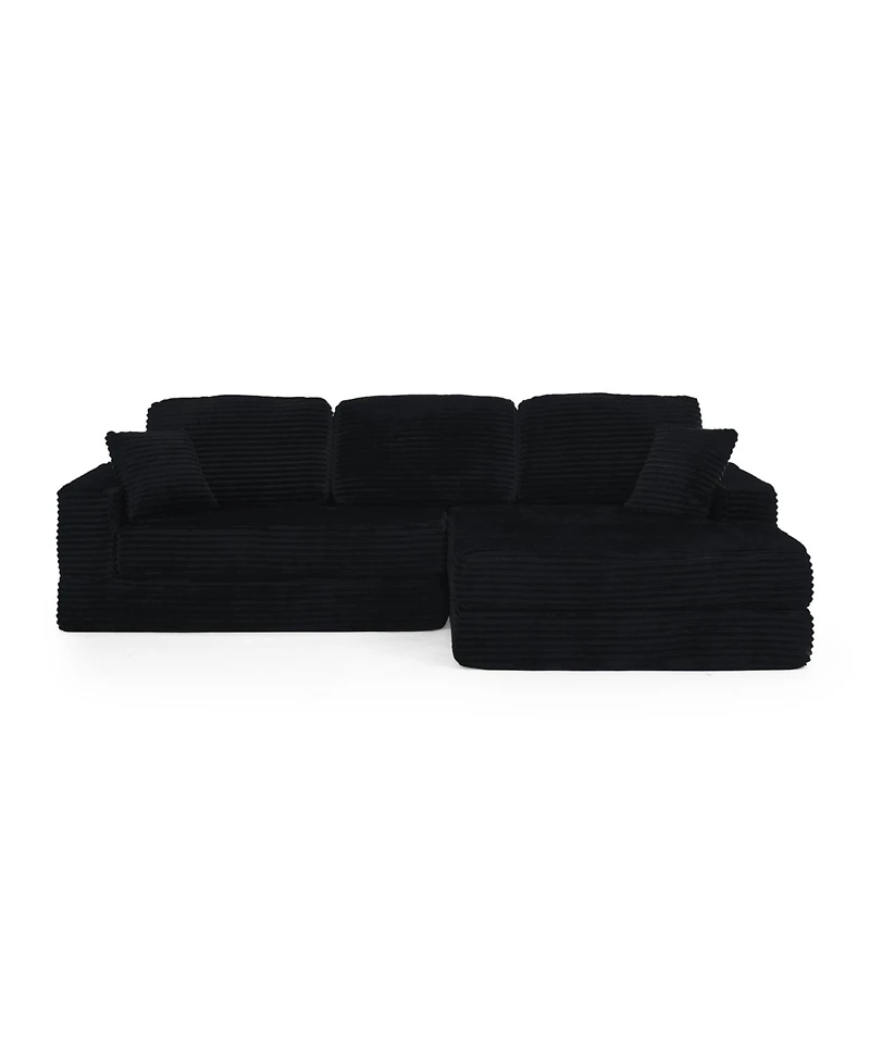 Streamdale Furniture L-Shape Corduroy Sectional Sofa Bed - Black
