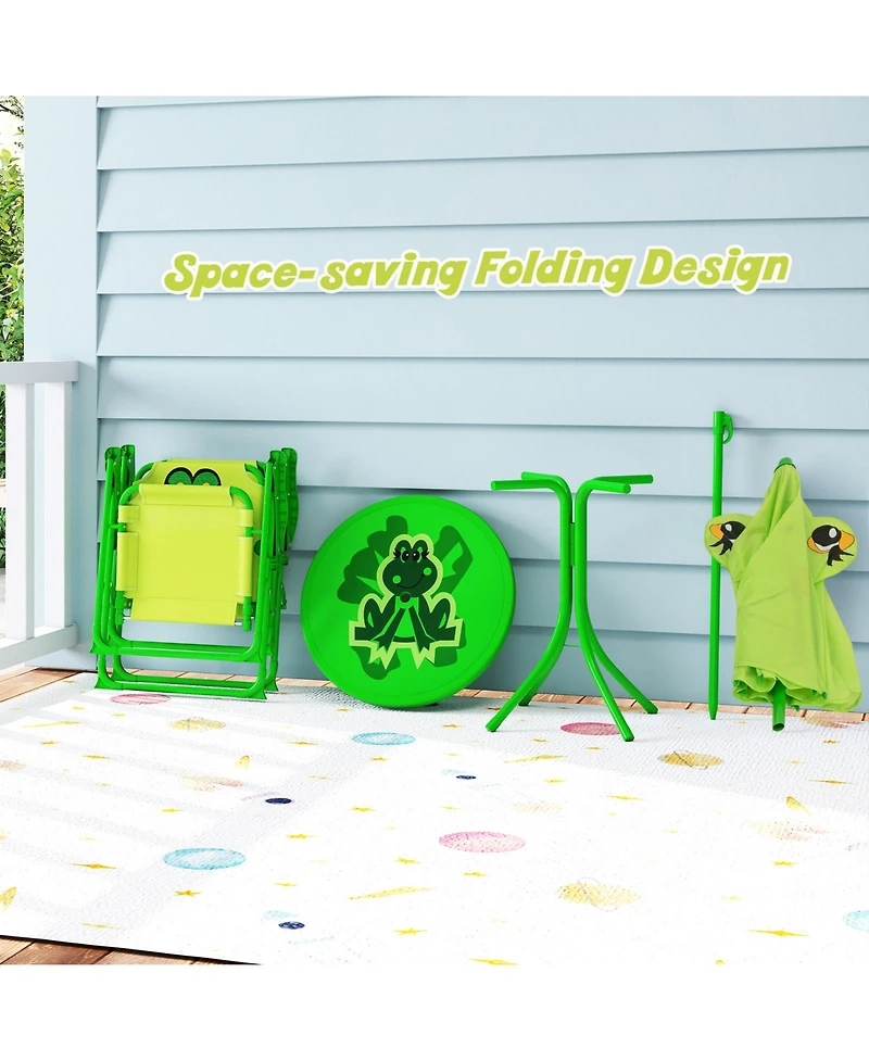Gymax Toddler Picnic Table & Chair Set w/ 2 Folding Chairs & Height Adjustable Umbrella