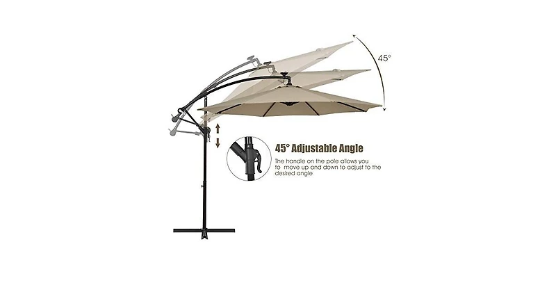 Mecale 10 Feet 360° Rotation Solar Powered Led Patio Offset Umbrella without Weight Base