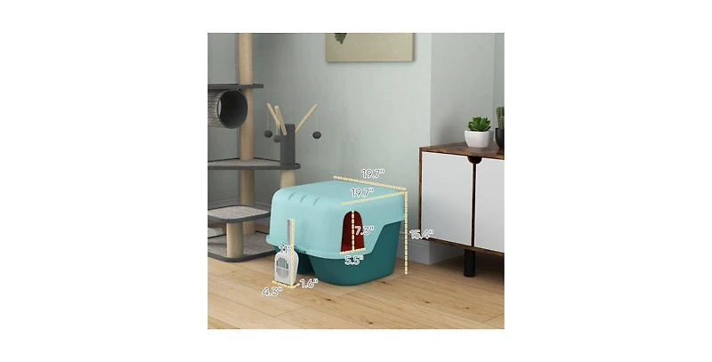 Aostirmotor Litter Box with Lockable Openable Cover, Scoop, Easy to Clean, for Indoor Cats, Green