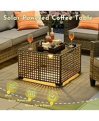 Xizzi 4 Pieces Outdoor Patio Furniture Set,Outside Conversation Set with All-Weather Wicker Sofa,Deep Seating Cushions and Solar Powered Coffee Table