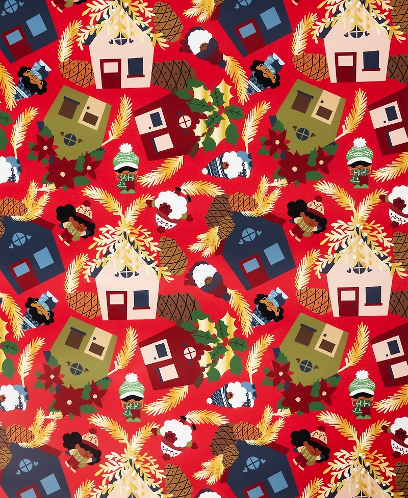 Black Paper Party Gnomie Houses Gift Wrap