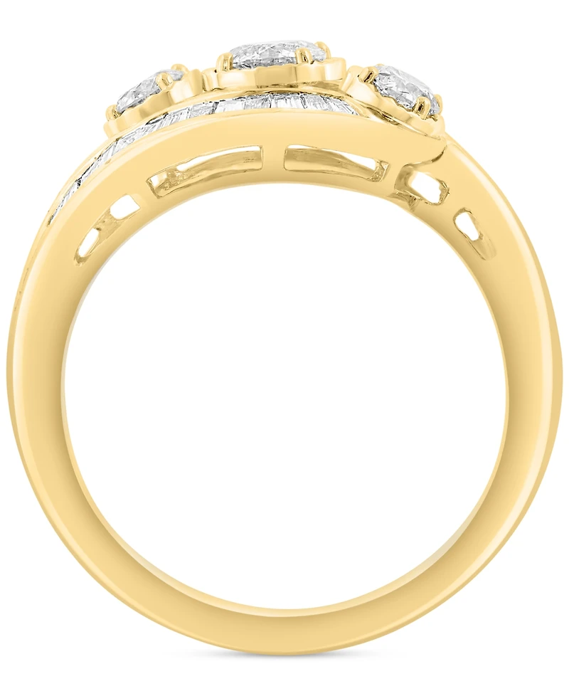 Effy Diamond Round & Baguette Triple Stone Swirl Ring (1 ct. t.w.) in 14k Gold
