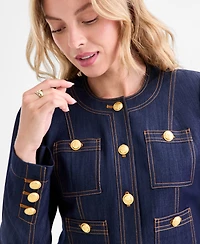 Tahari Asl Women's Cropped Button-Front Denim Jacket