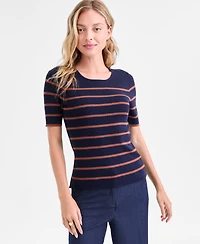 Tahari Asl Women's Petite Striped Short-Sleeve Sweater