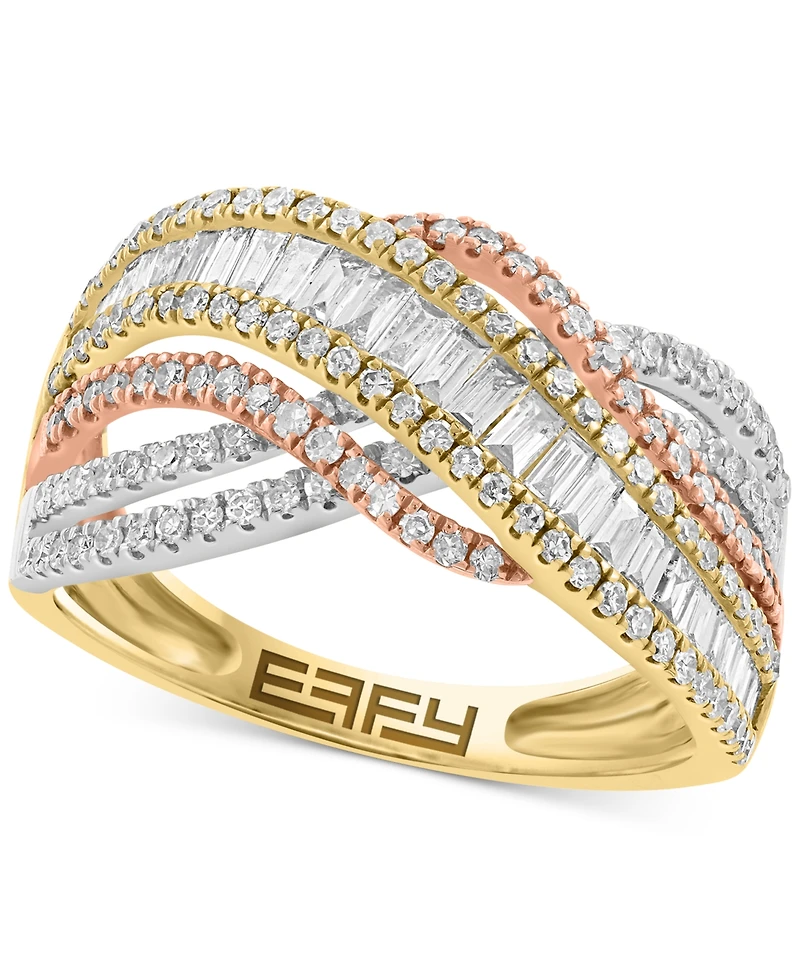 Effy Diamond Round & Baguette Crossover Ring (1 ct. t.w.) in 14k Tricolor Gold
