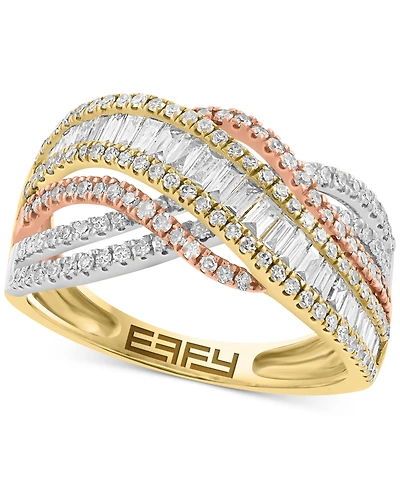 Effy Diamond Round & Baguette Crossover Ring (1 ct. t.w.) in 14k Tricolor Gold