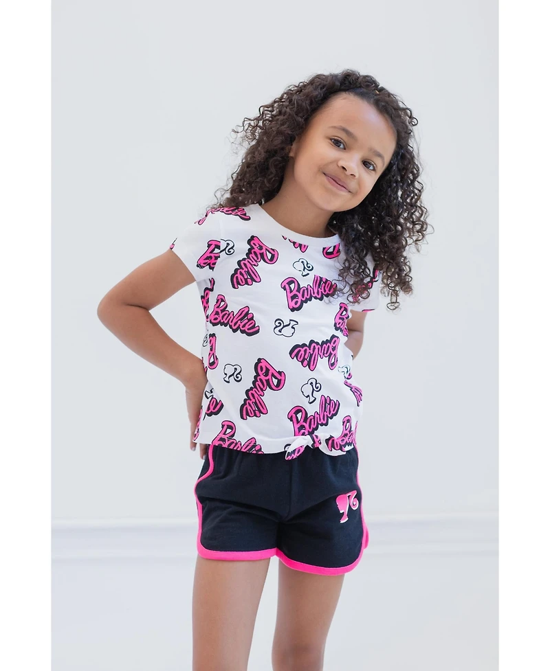 Barbie Girls French Terry T-Shirt and Active Retro Dolphin Shorts Outfit Set