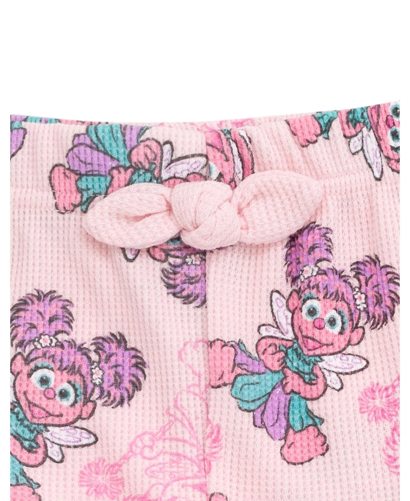 Sesame Street Baby Girls' Abby Cadabby Waffle-Knit Short-Sleeve Ruffled-Trim T-Shirt and Shorts, 2-Piece Set