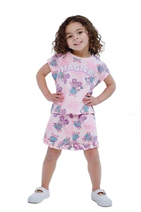Sesame Street Baby Girls' Abby Cadabby Waffle-Knit Short-Sleeve Ruffled-Trim T-Shirt and Shorts, 2-Piece Set