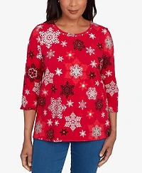 Alfred Dunner Petite Snowflake Embellished Top