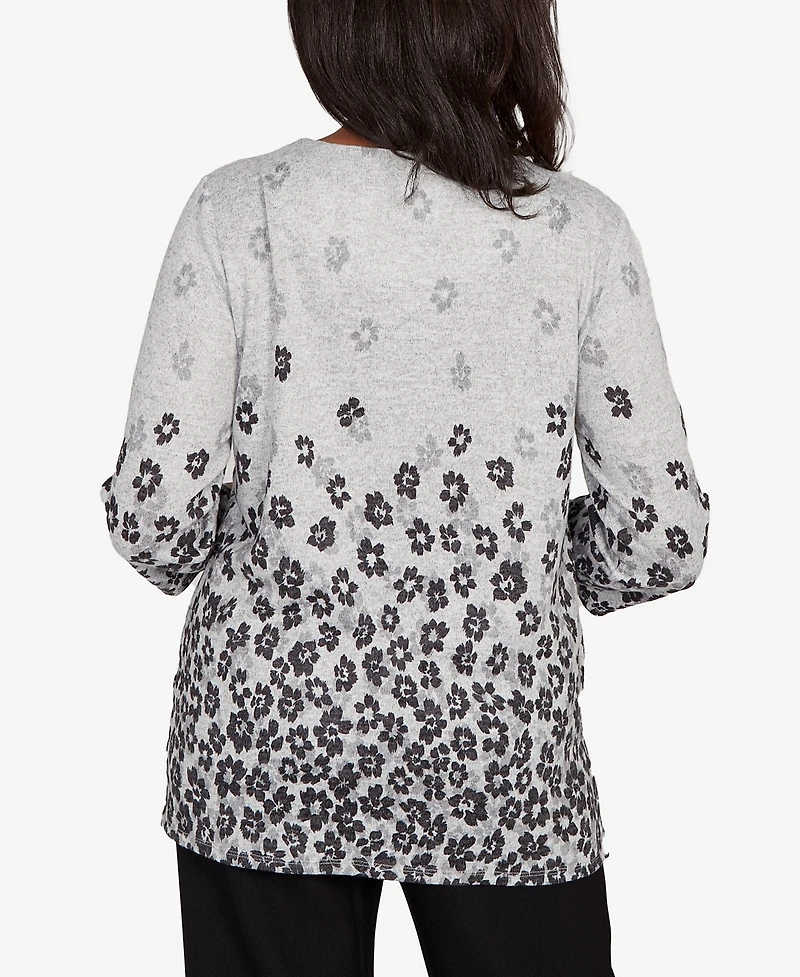 Alfred Dunner Petite Floral Border Sleeve Top