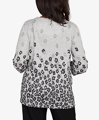 Alfred Dunner Petite Floral Border Sleeve Top
