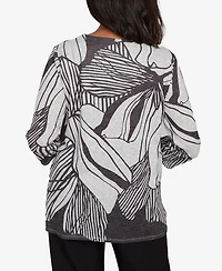 Alfred Dunner Petite Abstract Floral Stripe Top
