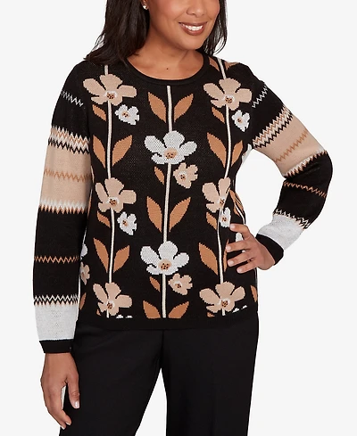 Alfred Dunner Petite Zig Zag Floral Sweater