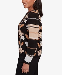 Alfred Dunner Petite Zig Zag Floral Sweater