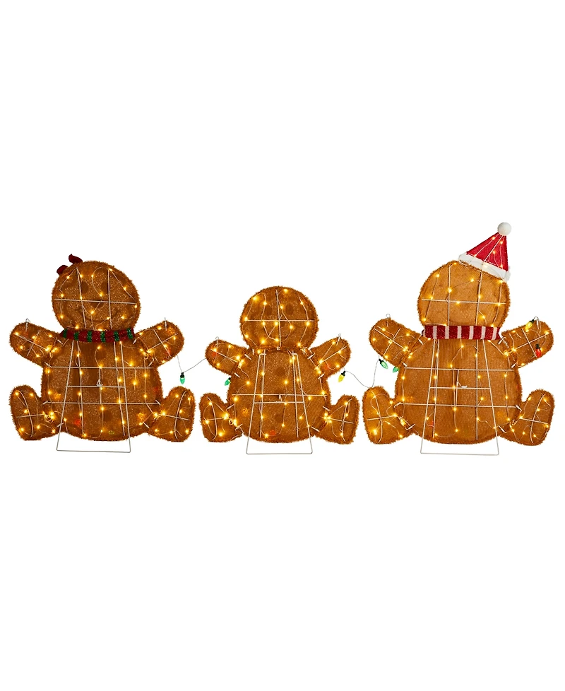 Glitzhome Lighted Fabric Christmas 2D Gingerbread Family Outdoor Decor, Set of 3