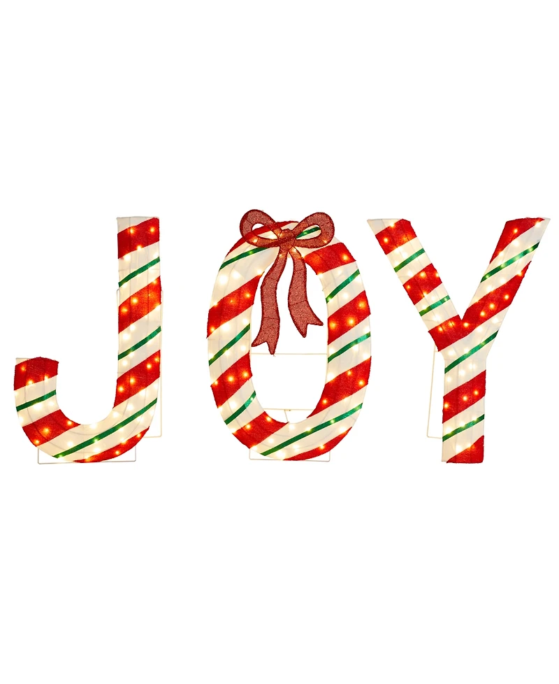 Glitzhome Lighted Fabric Christmas 2.5D Peppermint Joy Lighting Decor, Set of 3
