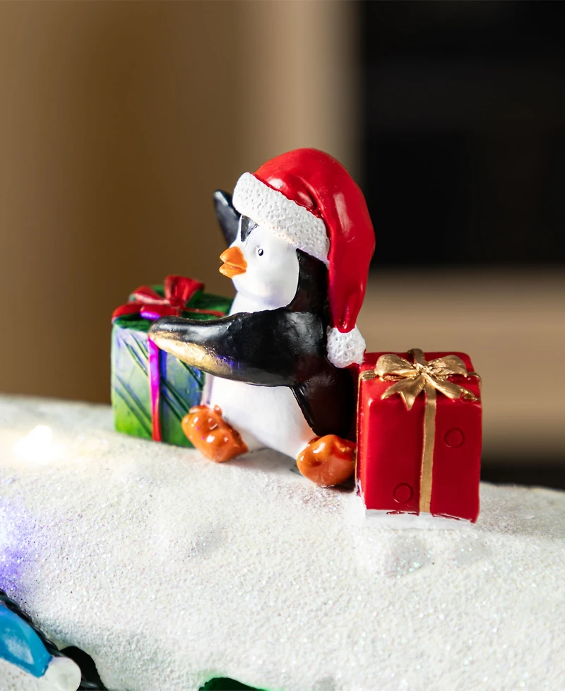 Glitzhome 20" Lighted Resin Christmas Santa Train Village