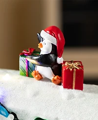 Glitzhome 20" Lighted Resin Christmas Santa Train Village