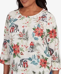 Alfred Dunner Petite Classic Holiday Poinsettias Top
