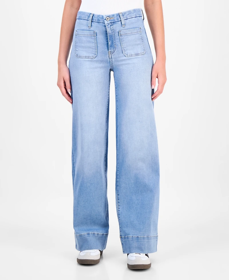 Celebrity Pink Juniors' High-Rise Wide-Leg Patch-Pocket Jeans