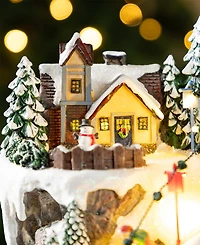 Glitzhome 15.5" Lighted Resin Christmas Skiing Mountain Village