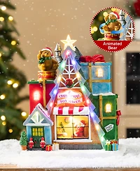 Glitzhome 10.75" Lighted Resin Christmas Toy Market Village