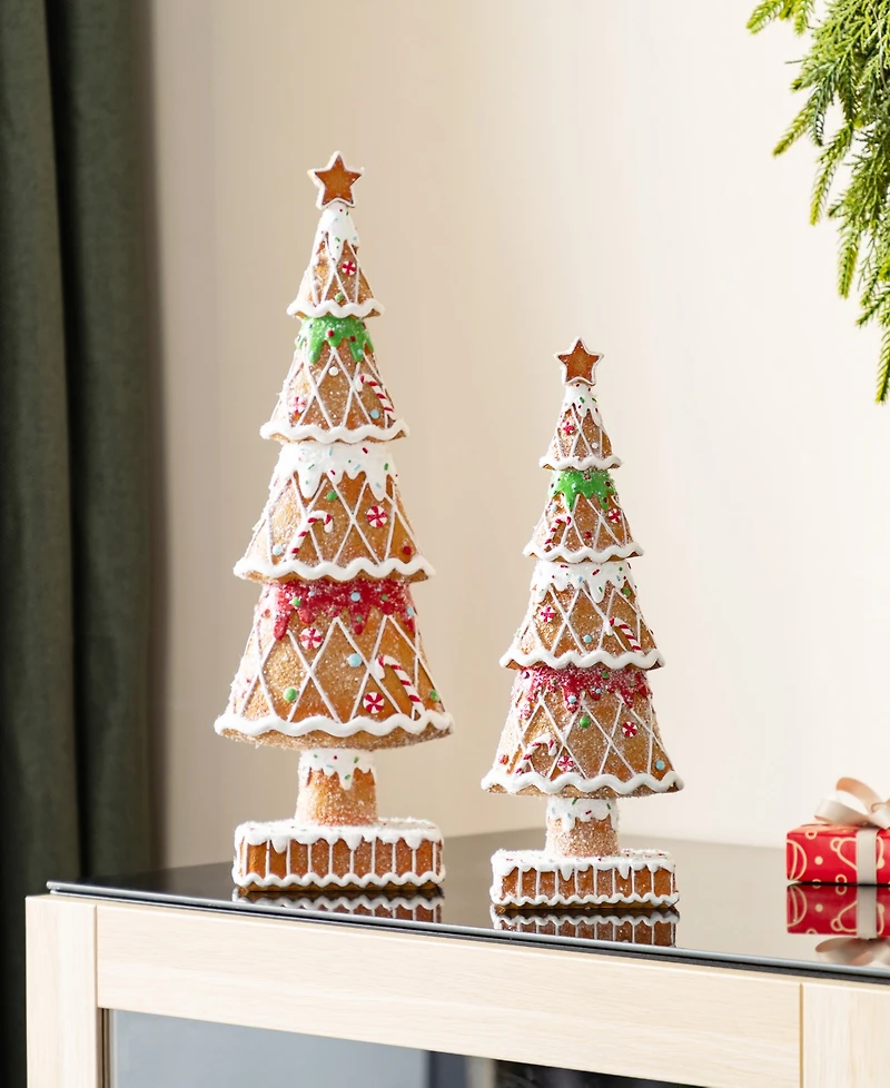 Glitzhome Resin Christmas Tree Figurine, Set of 2
