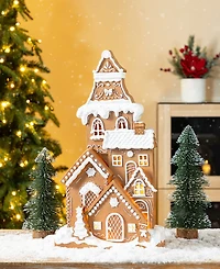 Glitzhome 17.75" Lighted Resin Christmas Gingerbread House Figurine