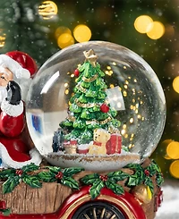 Glitzhome 100mm Lighted Resin Christmas Musical Snowflakes Santa Car Water Globe