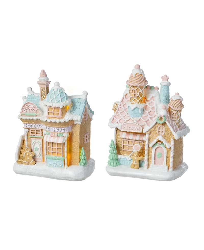 Glitzhome Resin Christmas Macaron Village, Set of 2