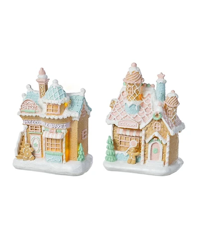 Glitzhome Resin Christmas Macaron Village, Set of 2
