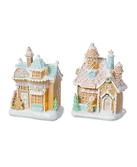 Glitzhome Resin Christmas Macaron Village, Set of 2