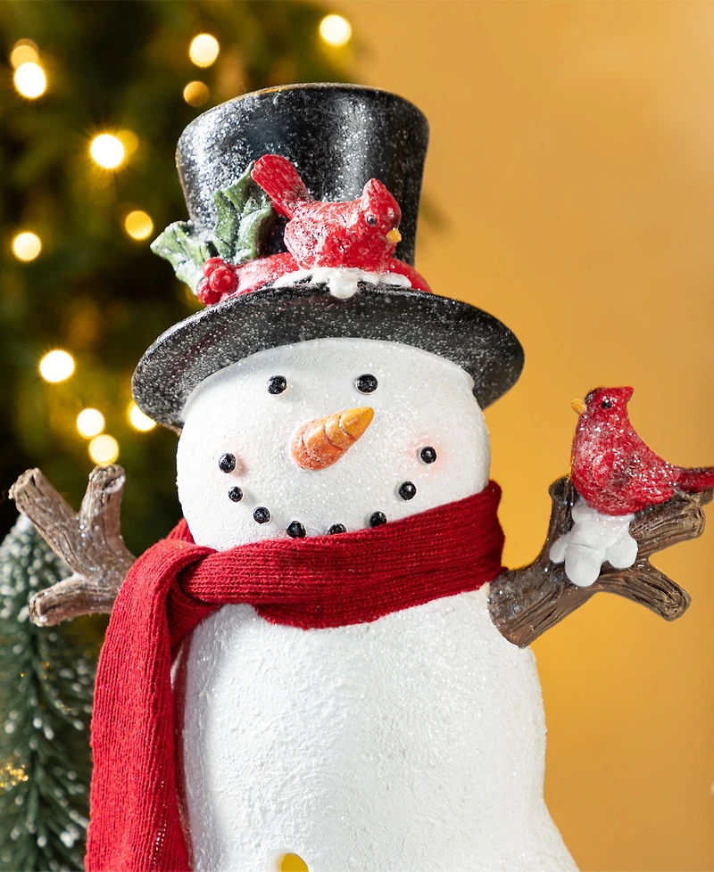 Glitzhome 15" Lighted Resin Christmas Snowman Figurine