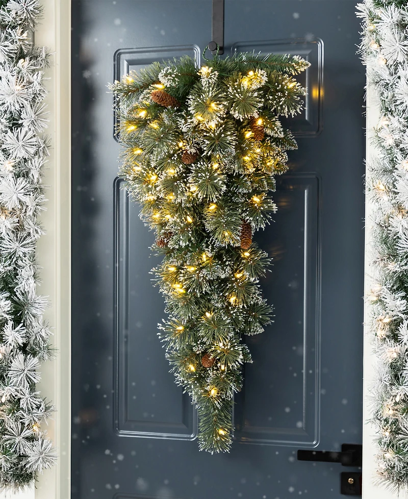 Glitzhome 3 ft Pre-Lit Frosted Greenery Pinecones Christmas Teardrop