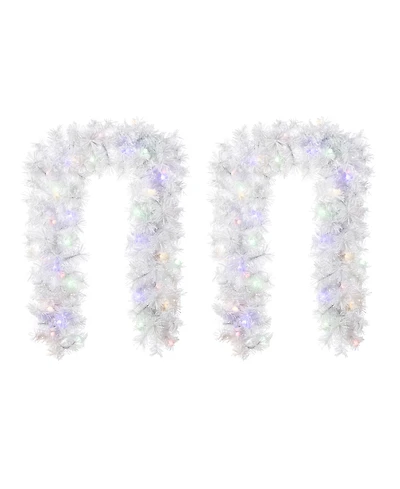 Glitzhome 6 ft Pre-Lit Snow Flocked Pine Christmas Garlands, Set of 2