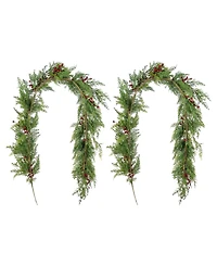 Glitzhome 6 ft Polyethylene Christmas Dripping Cedar Garlands with Berries, Set of 2